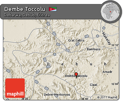 Shaded Relief Map of Dembe Toccolu