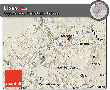 Shaded Relief Map of Liban