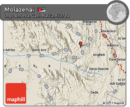 Shaded Relief Map of Molazenai