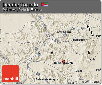 Shaded Relief Map of Dembe Toccolu