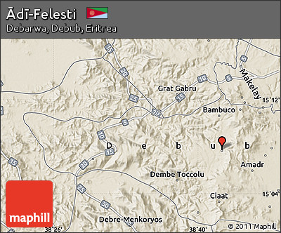 Shaded Relief Map of Ādī-Felesti