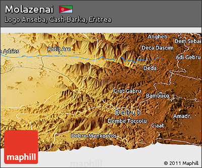 Physical Panoramic Map of Molazenai