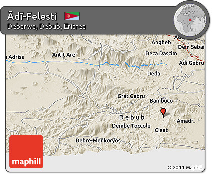 Shaded Relief Panoramic Map of Ādī-Felesti