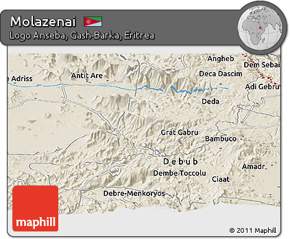 Shaded Relief Panoramic Map of Molazenai