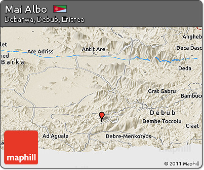 Shaded Relief Panoramic Map of Mai Albo