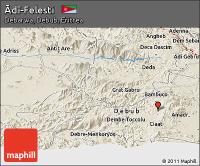 Shaded Relief Panoramic Map of Ādī-Felesti