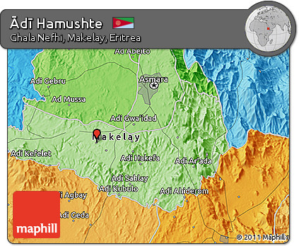 Political 3D Map of Ādī Hamushte