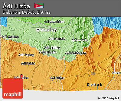 Political 3D Map of Ādī Hizba