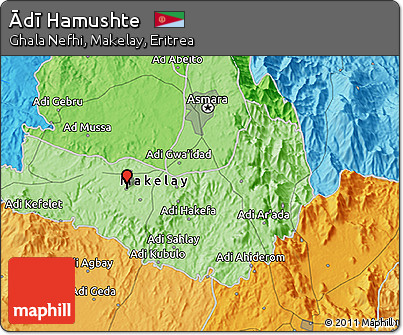 Political 3D Map of Ādī Hamushte