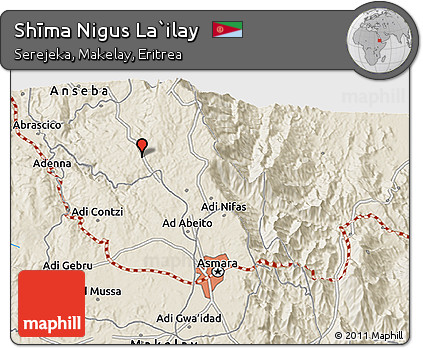 Shaded Relief 3D Map of Shīma Nigus La`ilay