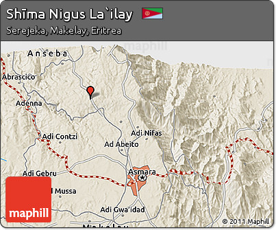 Shaded Relief 3D Map of Shīma Nigus La`ilay