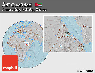 Gray Location Map of Ādī Gwa'idad, hill shading
