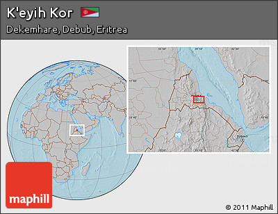 Gray Location Map of K'eyih Kor, hill shading