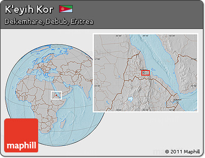 Gray Location Map of K'eyih Kor, hill shading