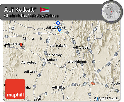 Shaded Relief Map of Ādī Kelkaltī