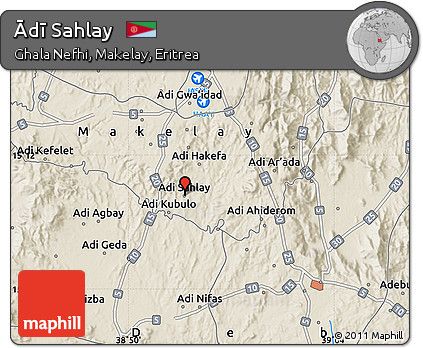 Shaded Relief Map of Ādī Sahlay