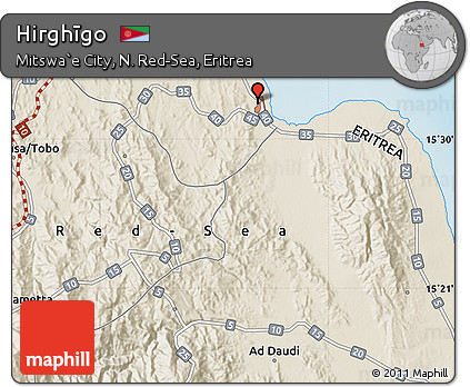 Shaded Relief Map of Hirghīgo