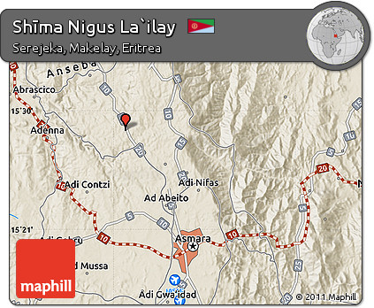 Shaded Relief Map of Shīma Nigus La`ilay