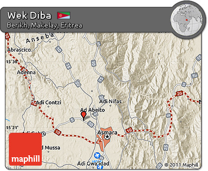 Shaded Relief Map of Wek Diba
