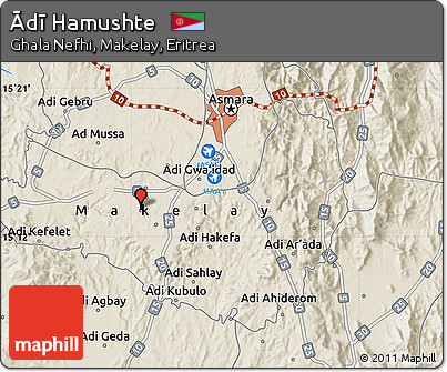 Shaded Relief Map of Ādī Hamushte