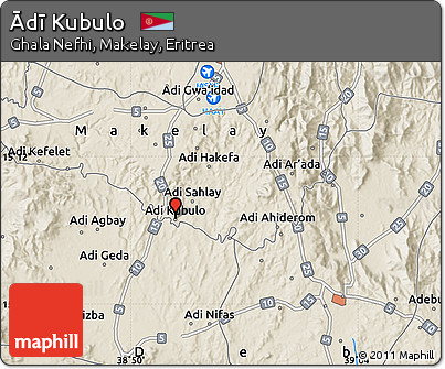 Shaded Relief Map of Ādī Kubulo