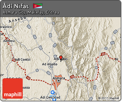 Shaded Relief Map of Ādī Nifas