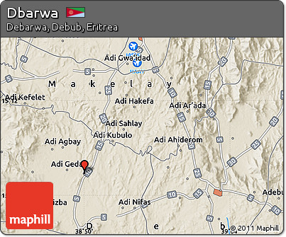 Shaded Relief Map of Dbarwa