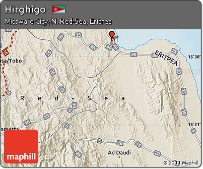 Shaded Relief Map of Hirghīgo