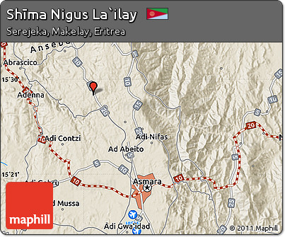 Shaded Relief Map of Shīma Nigus La`ilay
