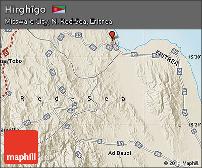 Shaded Relief Map of Hirghīgo