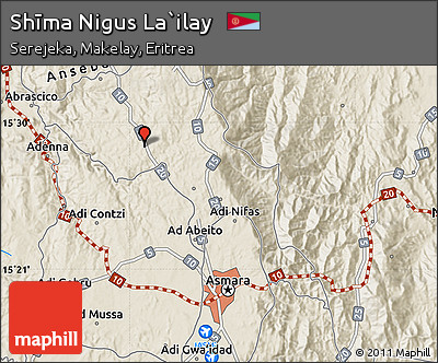 Shaded Relief Map of Shīma Nigus La`ilay