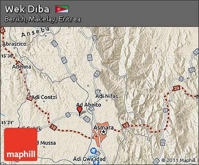 Shaded Relief Map of Wek Diba