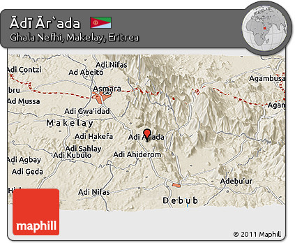 Shaded Relief Panoramic Map of Ādī Ār`ada