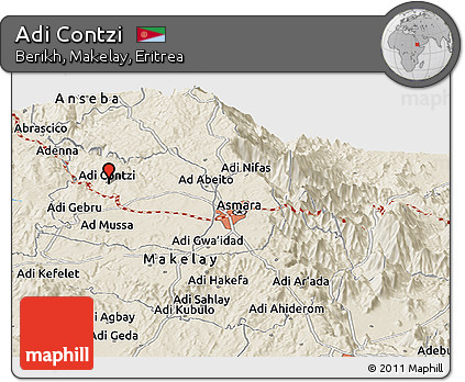 Shaded Relief Panoramic Map of Adi Contzi