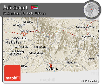 Shaded Relief Panoramic Map of Ādī Golgol