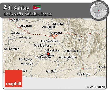 Shaded Relief Panoramic Map of Ādī Sahlay