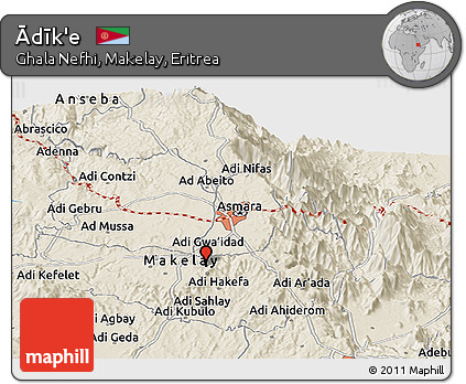 Shaded Relief Panoramic Map of Ādīk'e