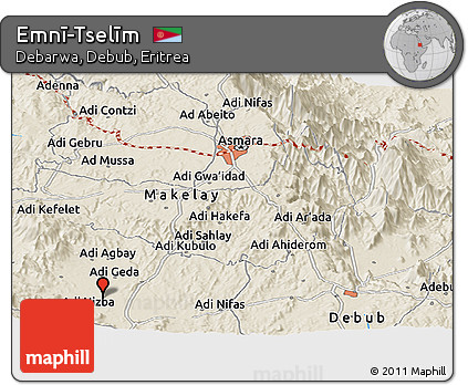 Shaded Relief Panoramic Map of Emnī-Tselīm