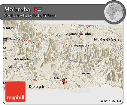 Shaded Relief Panoramic Map of Ma'ereba