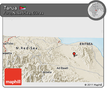 Shaded Relief Panoramic Map of Tarua