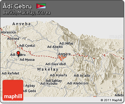 Shaded Relief Panoramic Map of Ādī Gebru