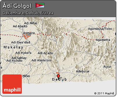 Shaded Relief Panoramic Map of Ādī Golgol