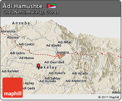 Shaded Relief Panoramic Map of Ādī Hamushte