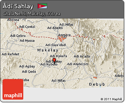 Shaded Relief Panoramic Map of Ādī Sahlay