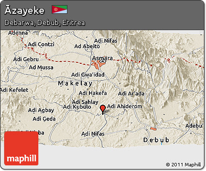 Shaded Relief Panoramic Map of Āzayeke