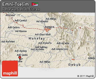 Shaded Relief Panoramic Map of Emnī-Tselīm