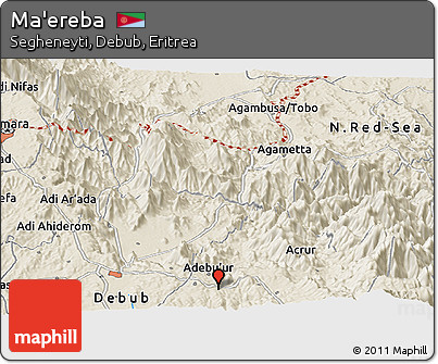 Shaded Relief Panoramic Map of Ma'ereba