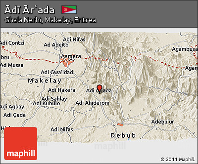 Shaded Relief Panoramic Map of Ādī Ār`ada