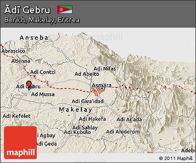 Shaded Relief Panoramic Map of Ādī Gebru