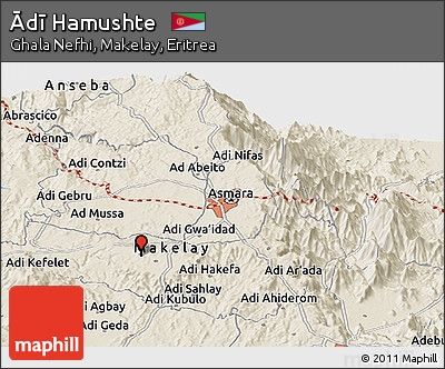 Shaded Relief Panoramic Map of Ādī Hamushte